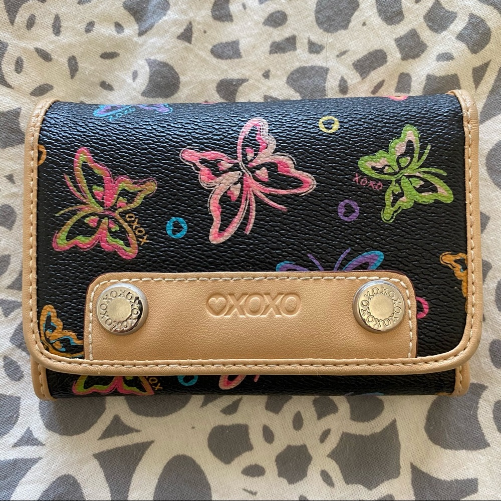 XOXO BUTTERFLY PRINTED BLACK FAUX LEATHER WALLET